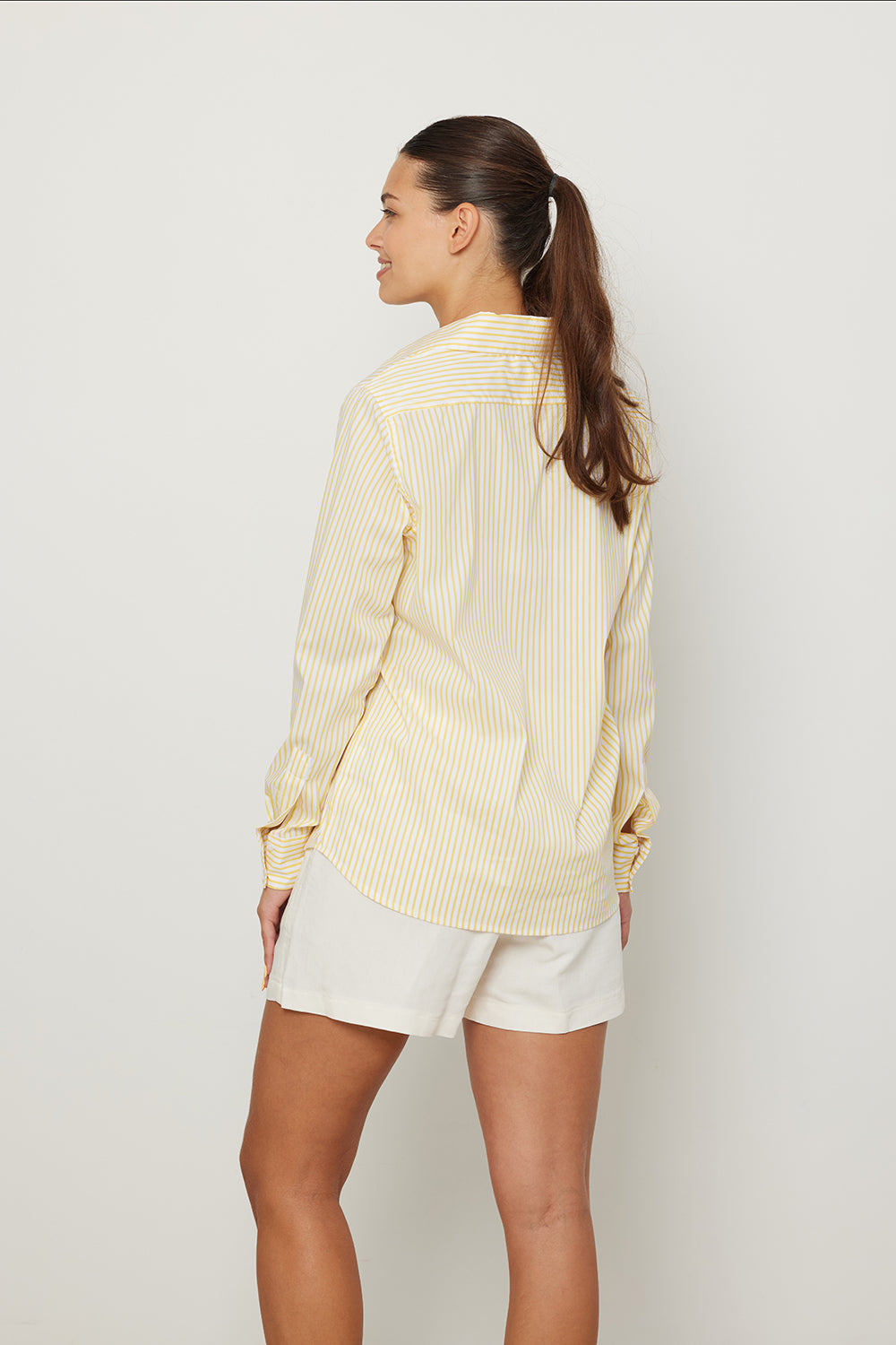 White And Yellow Long Sleeve Buttoned Shirt