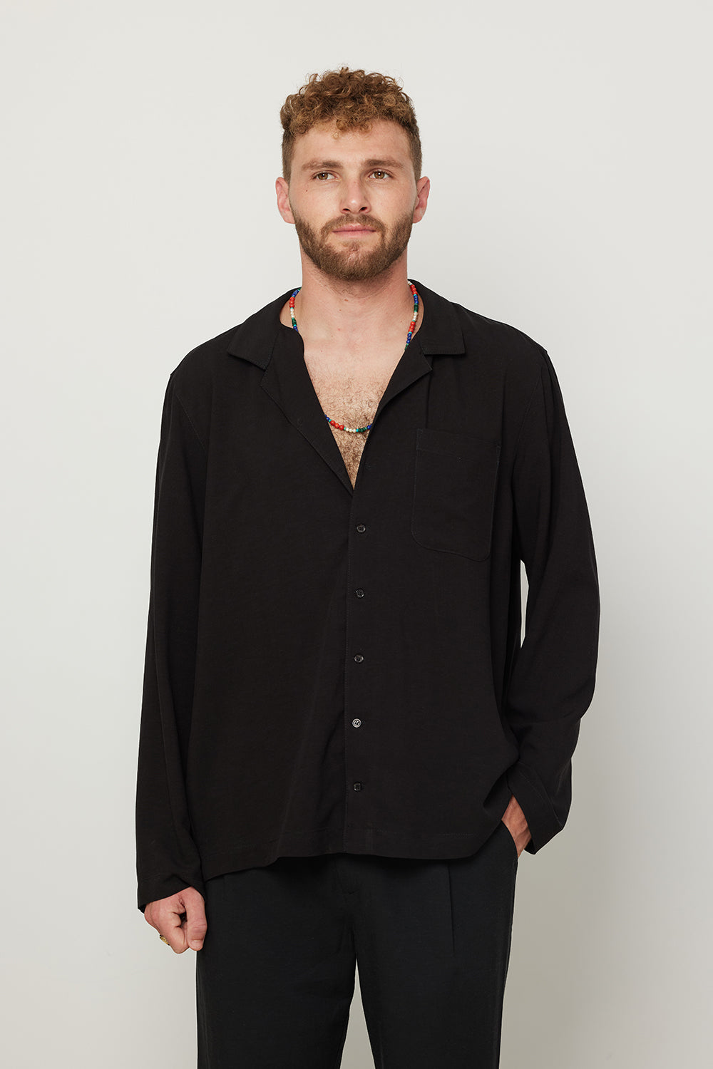 Long Sleeve Buttoned Shirt For Men Black