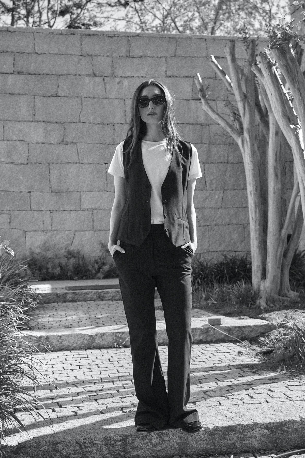 Anna Vest Black Pinstripe
