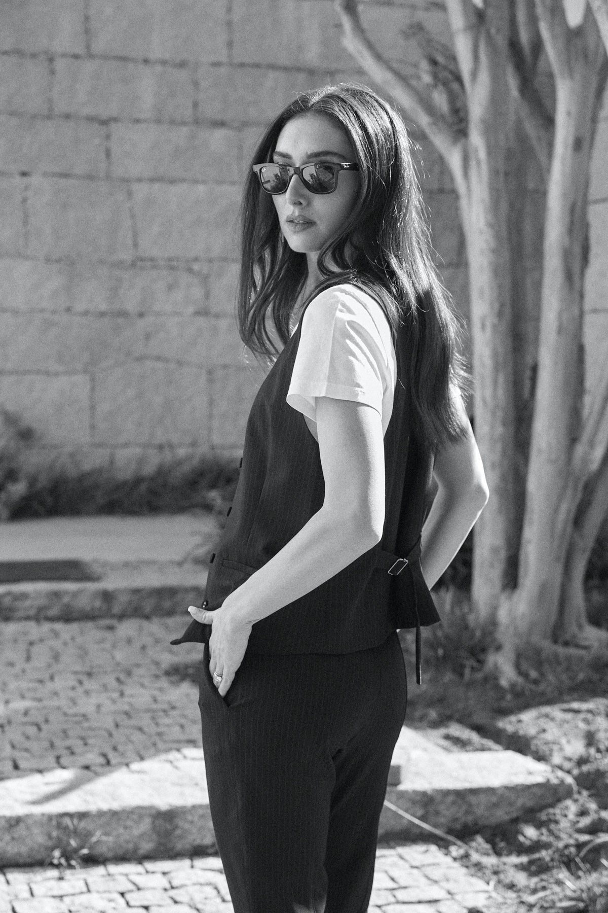 Anna Vest Black Pinstripe