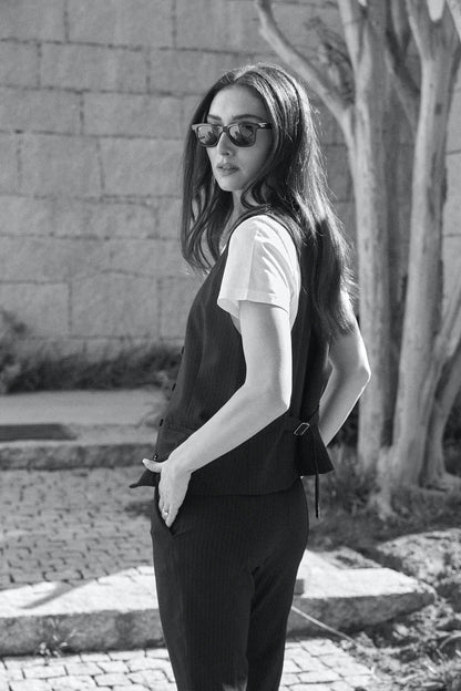 Anna Vest Black Pinstripe