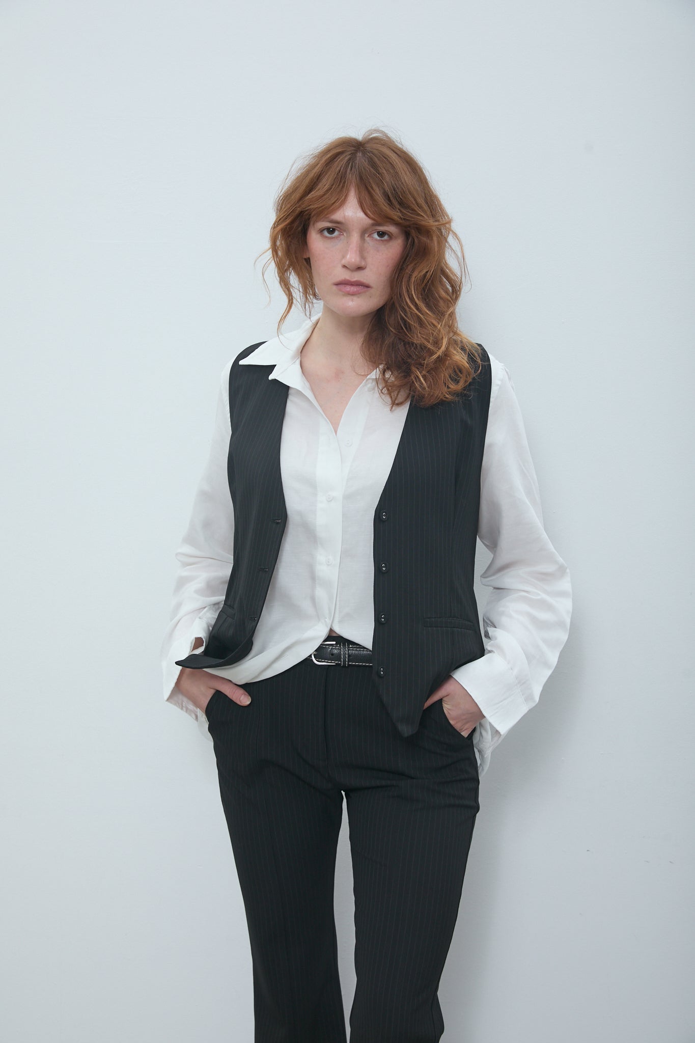 Anna Vest Black Pinstripe