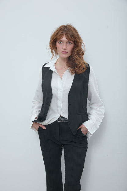 Anna Vest Black Pinstripe