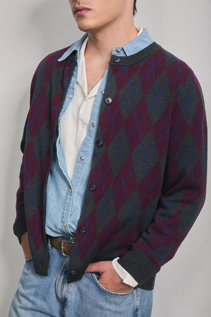 Noelle Argyle Cardigan Dark Grey