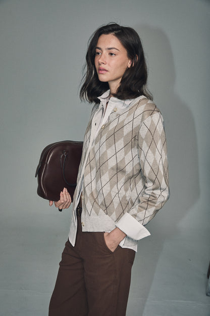 Noelle Argyle Cardigan Light Grey
