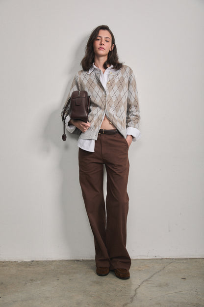 Noelle Argyle Cardigan Light Grey