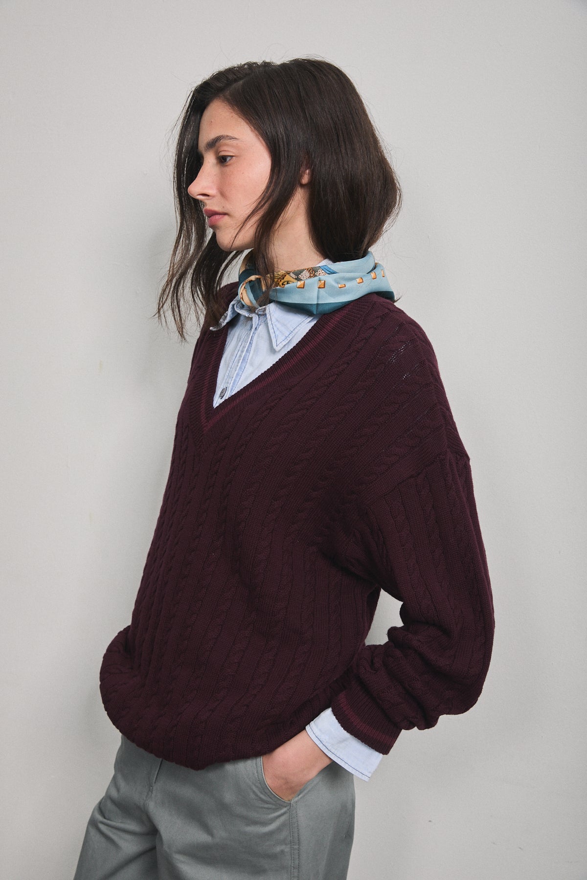 Solene Cable Knit Sweater Burgundy