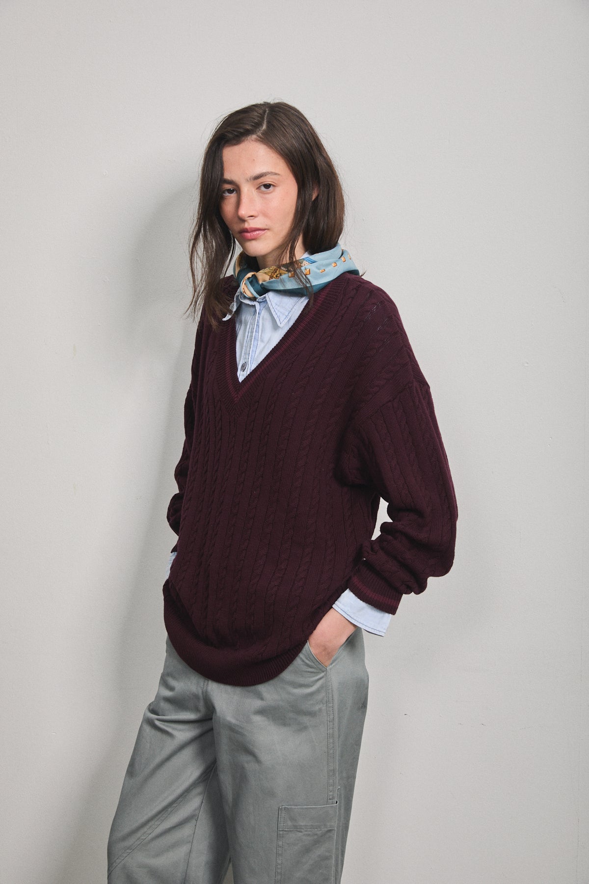 Solene Cable Knit Sweater Burgundy