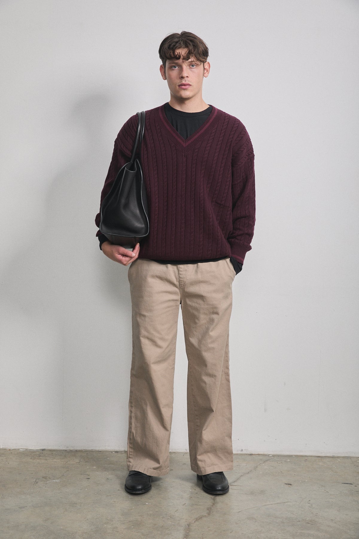 Solene Cable Knit Sweater Burgundy