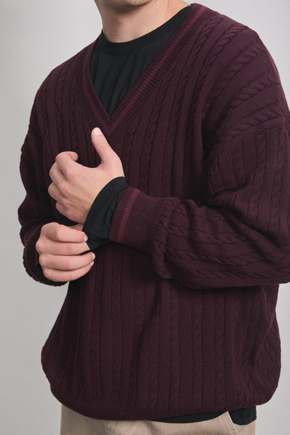 Solene Cable Knit Sweater Burgundy