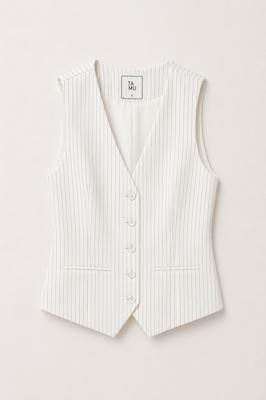 Anna Vest White Pinstripe