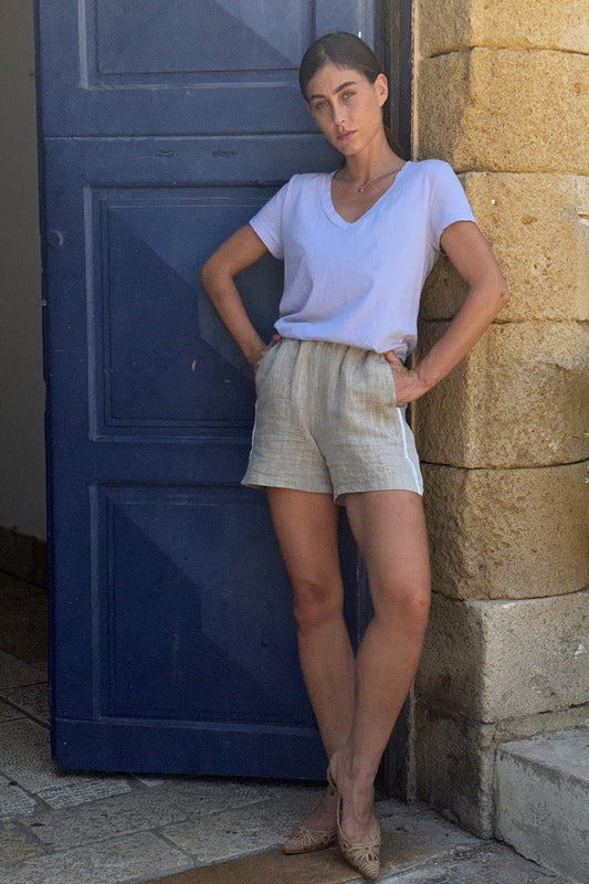 Short Pants Linen Style Brown-Green