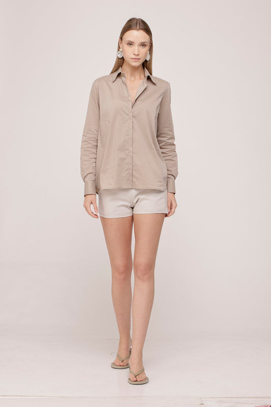 Khaki Long Sleeve Buttoned Shirt