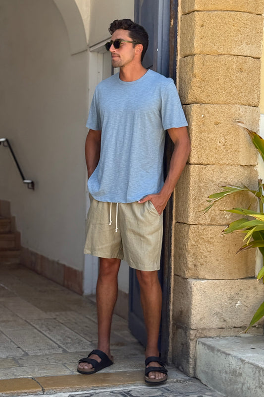 Men Short Linen Pants Dark Beige