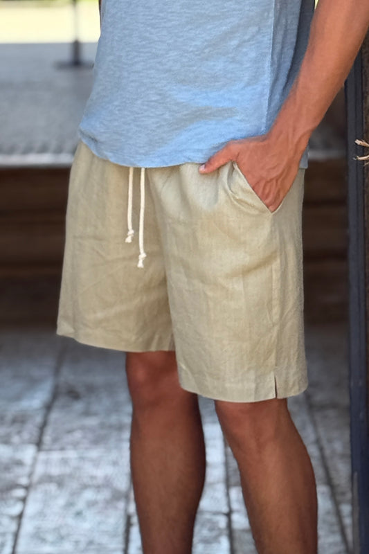 Men Short Linen Pants Dark Beige