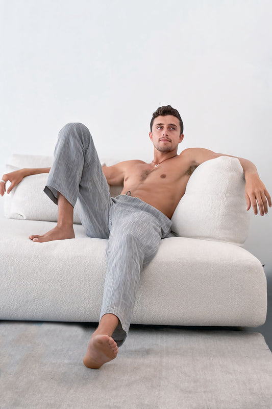 Men Linen Pants Blue