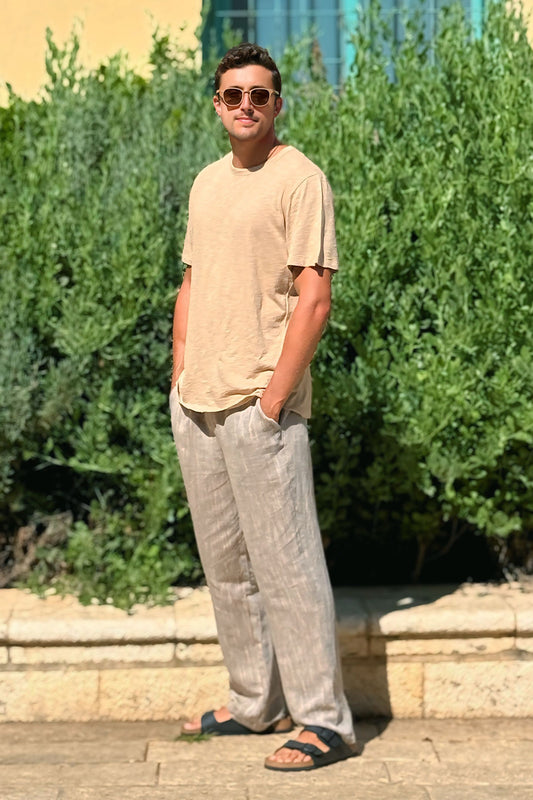 Men Linen Pants Brown