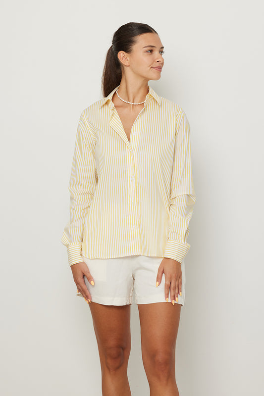 White And Yellow Long Sleeve Buttoned Shirt