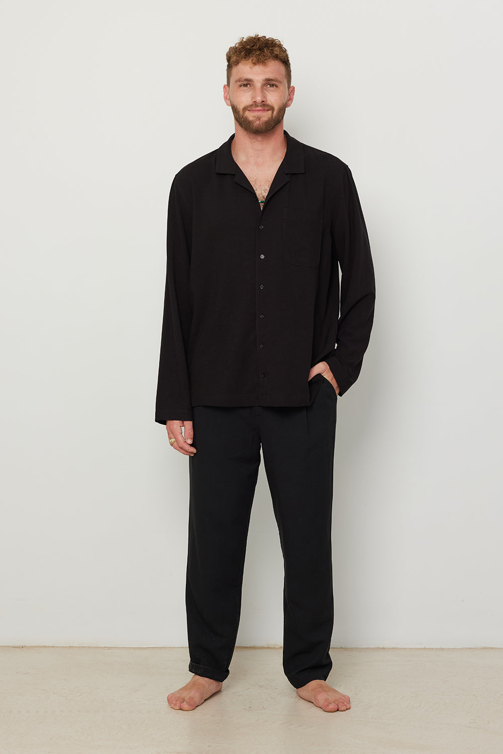 Long Sleeve Buttoned Shirt For Men Black