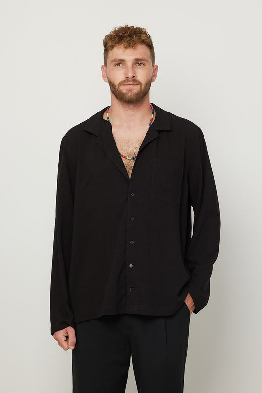Long Sleeve Buttoned Shirt For Men Black