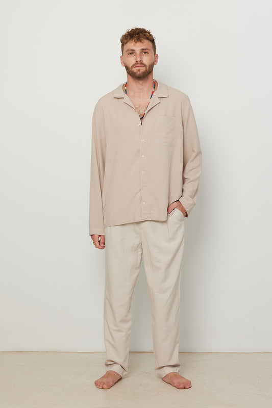 Long Sleeve Buttoned Shirt For Men Baige