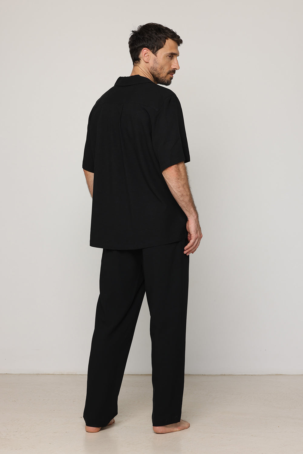 Short Sleeve Buttoned Shirt For Men Black