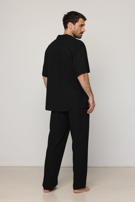 Men Linen Pants Black