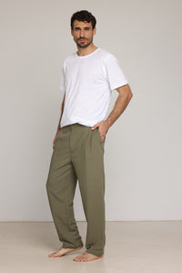 Men Linen Pants Green