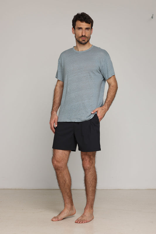 Men Short Linen Pants Black