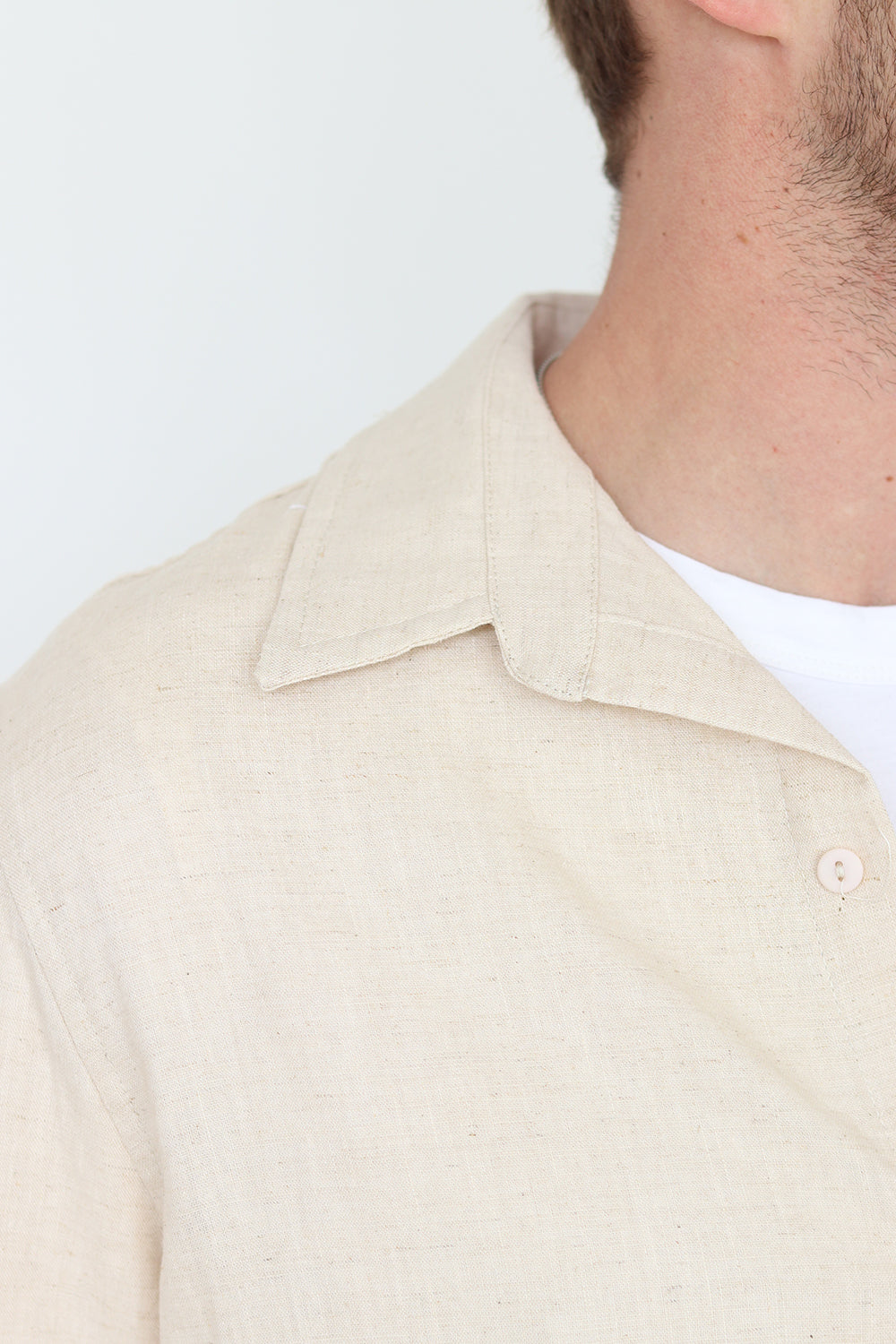 Natural Linen Long Sleeve Buttoned Shirt For Men
