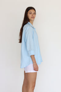 Light Blue Linen Long Sleeve Buttoned Shirt