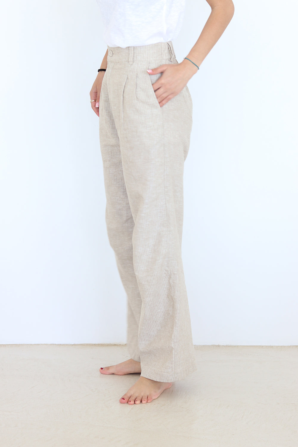 Paris Brown Light Stripes Linen Pants