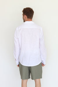 White Linen Long Sleeve Buttoned Shirt For Men