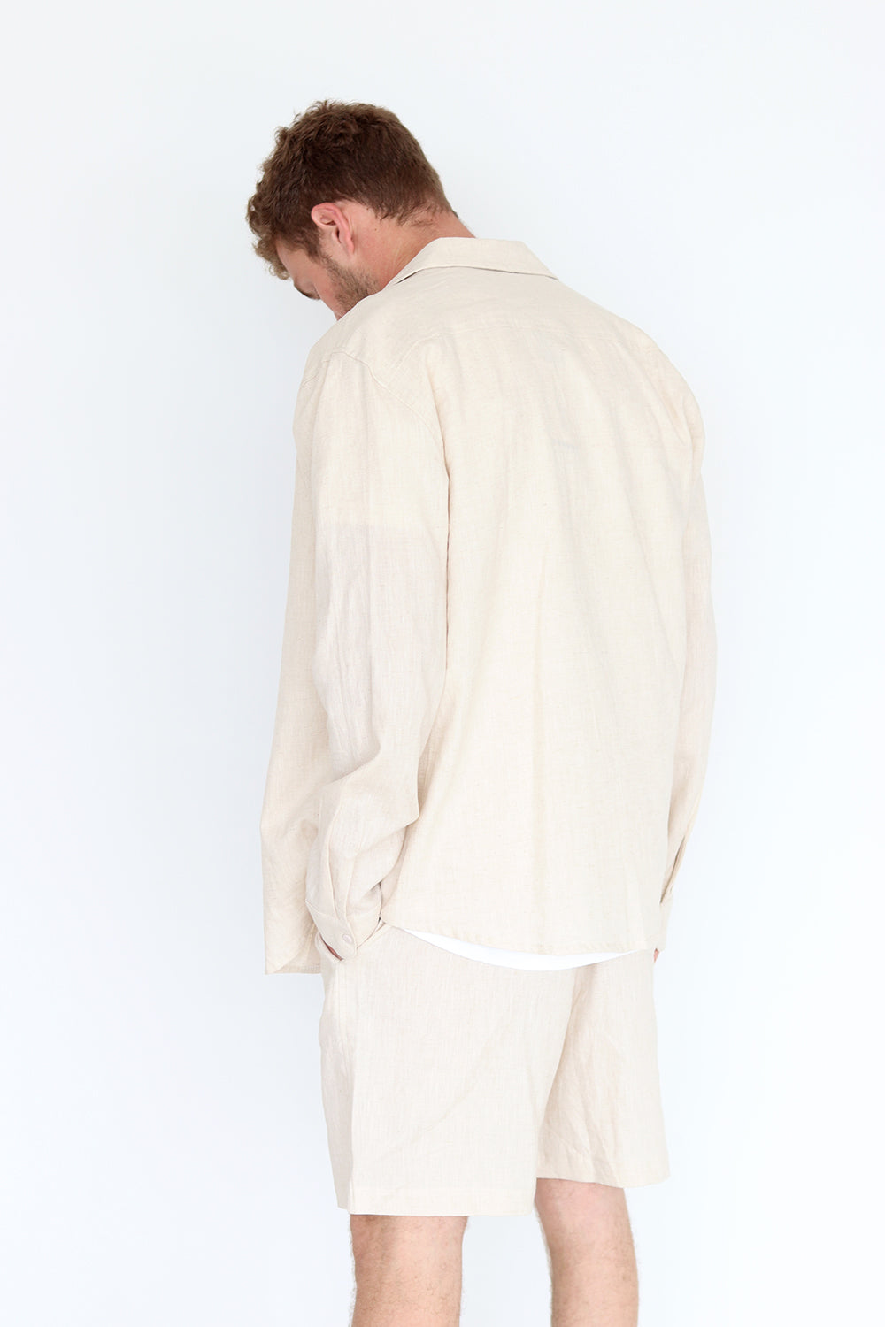 Natural Linen Long Sleeve Buttoned Shirt For Men