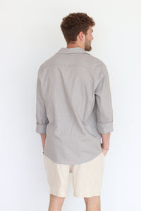 Gray Linen Long Sleeve Buttoned Shirt For Men