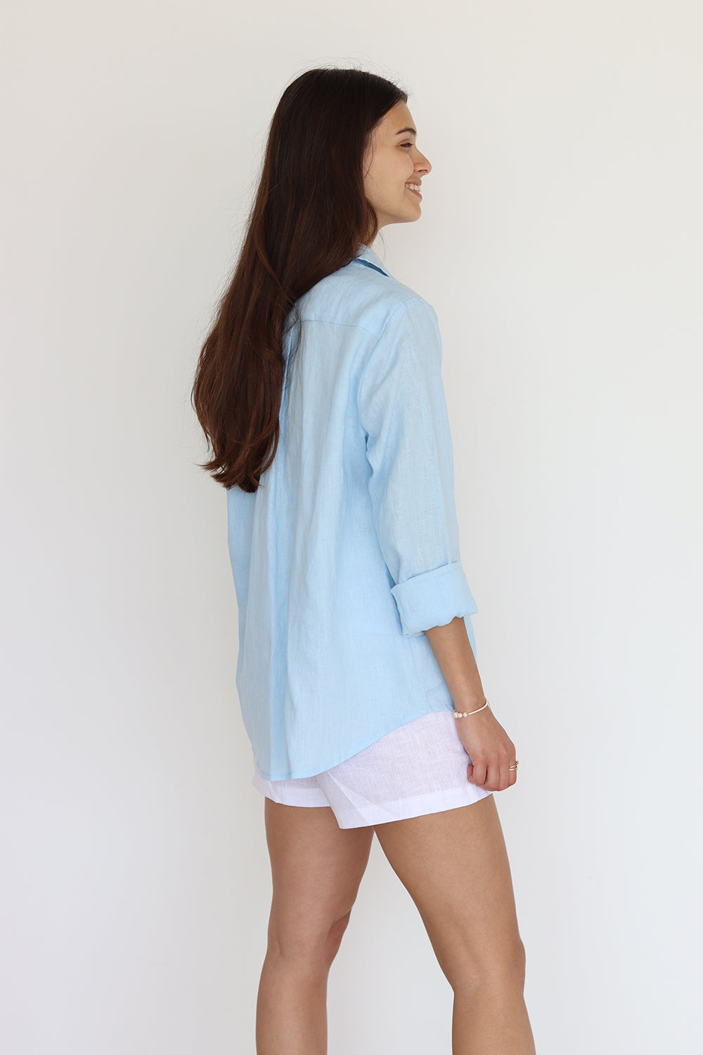 Light Blue Linen Long Sleeve Buttoned Shirt