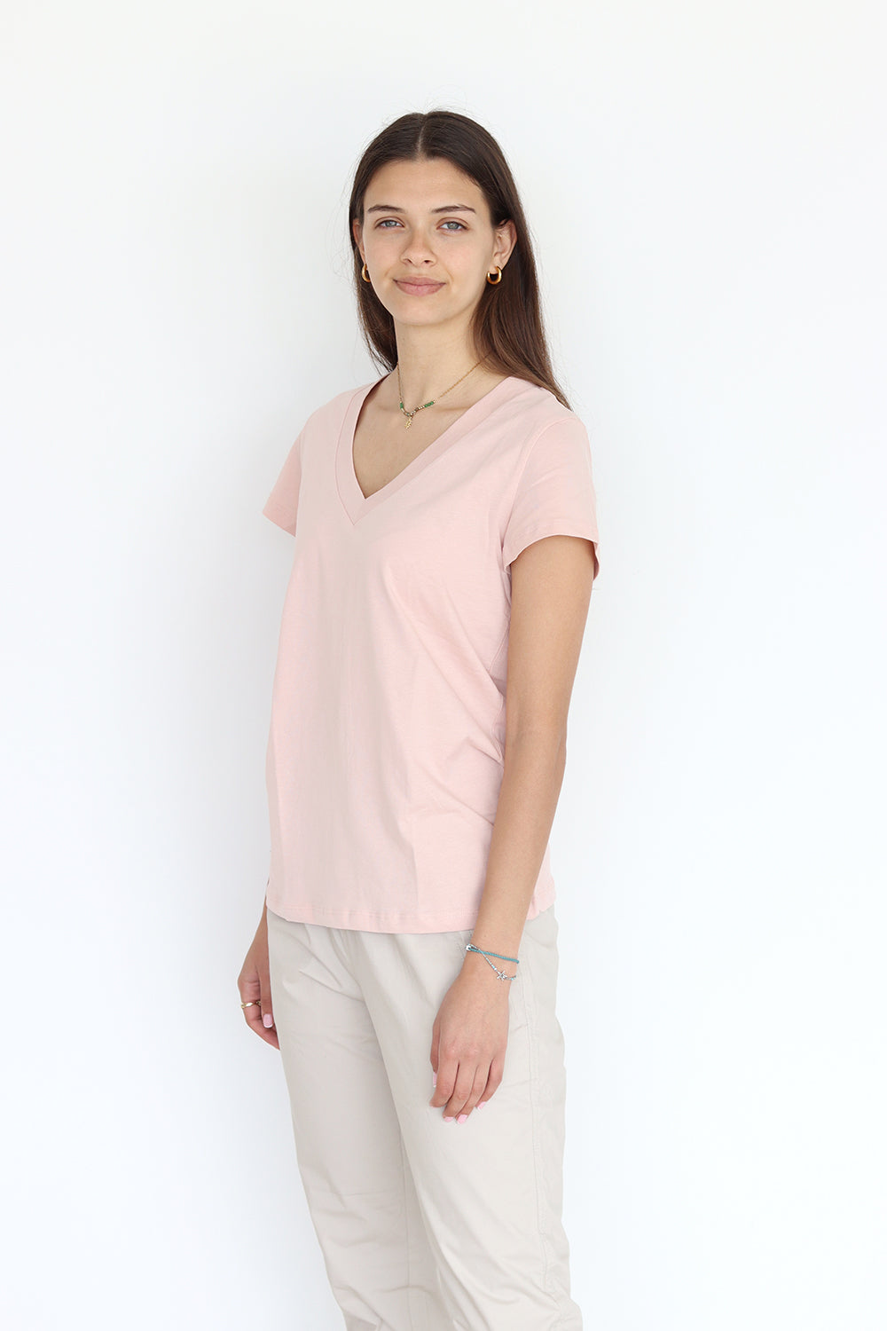 Cotton V T-Shirt Baby Pink