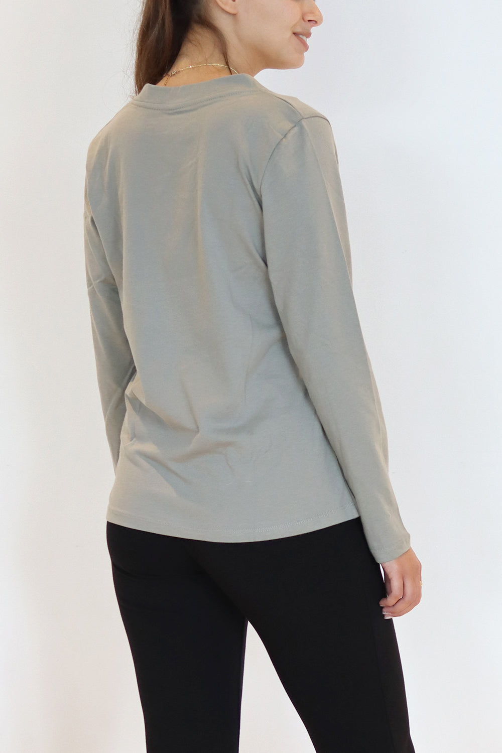 Gray Long Sleeve V T-Shirt